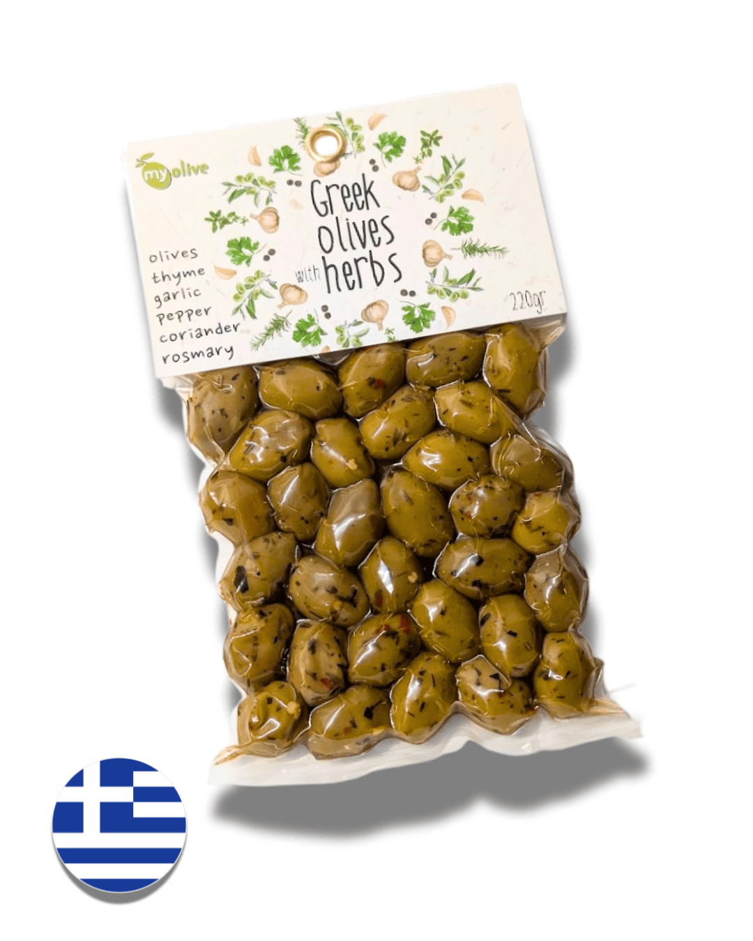 ŘECKO - Zelené olivy s bylinkami 220 g, PREMIUM CRETE