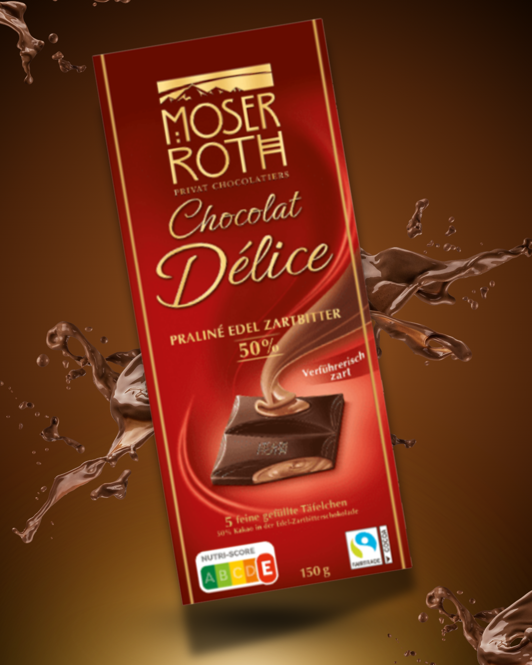 Moser Roth čokoláda DÉLICE HOŘKÁ 50 %, 150 g (tmavě červená)