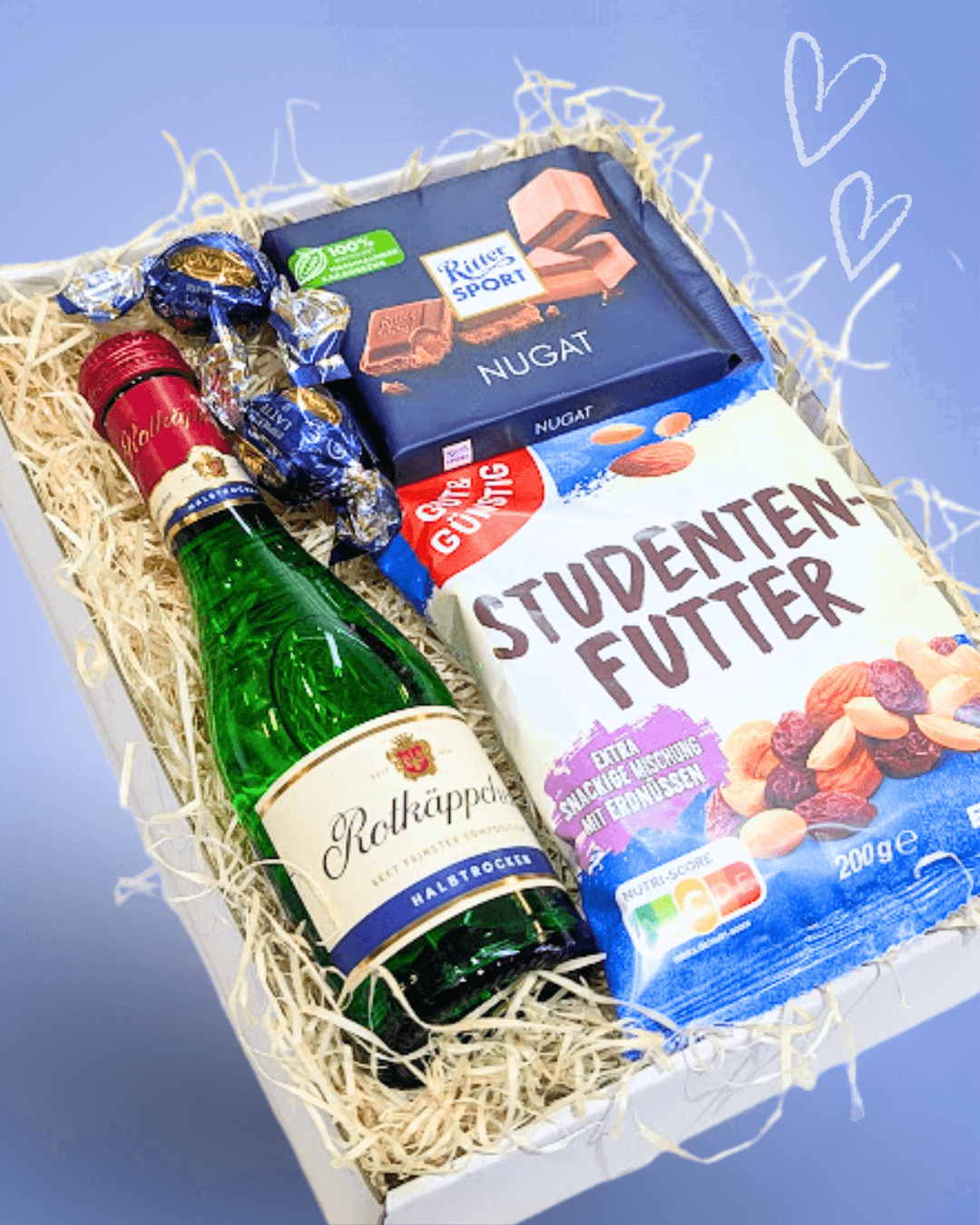 Dárkový balíček se sektem MODRÝ (nugátová čokoláda)