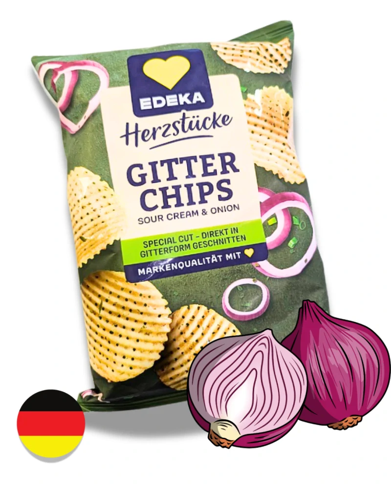 EDEKA mřížkované brambůrky se zakysanou smetanou a cibulí 125g