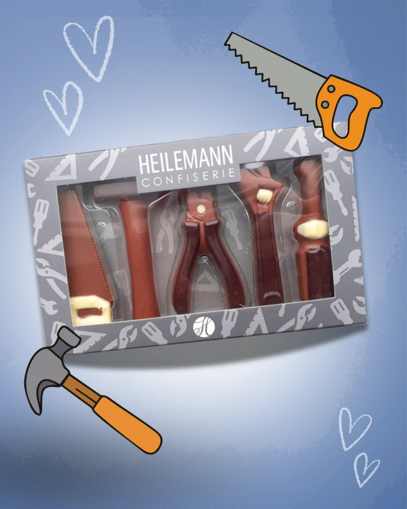 HEILEMANN Bonboniéra – Dárkový set NÁŘÁDÍ z mléčné čokolády 100 g