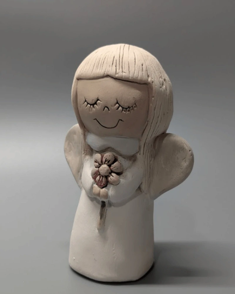 POSTAVIČKY – Sádrový anděl s květinou (12 cm)