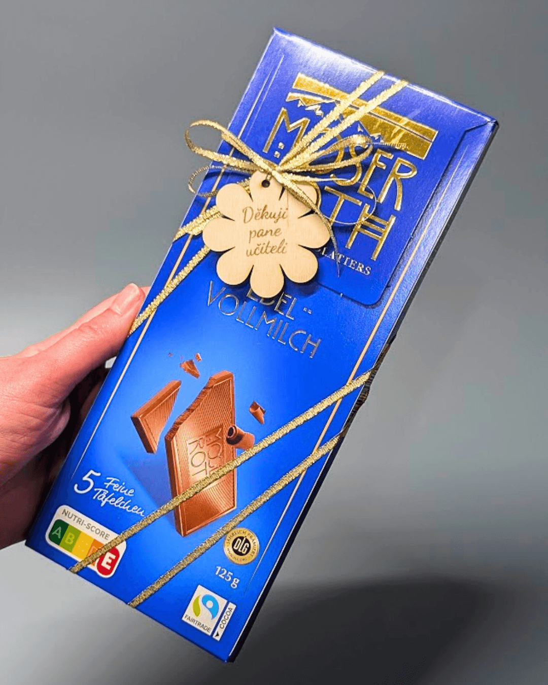 Dárkově balená čokoláda DĚKUJI PANE UČITELI, Moser Roth mléčná 125 g