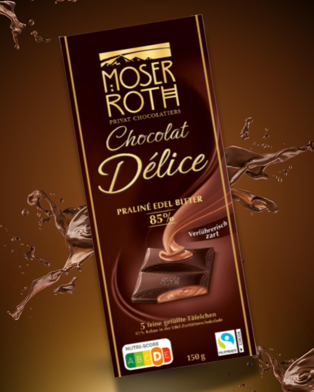 Moser Roth čokoláda DÉLICE HOŘKÁ 85 %, 150 g (tmavě hnědá)