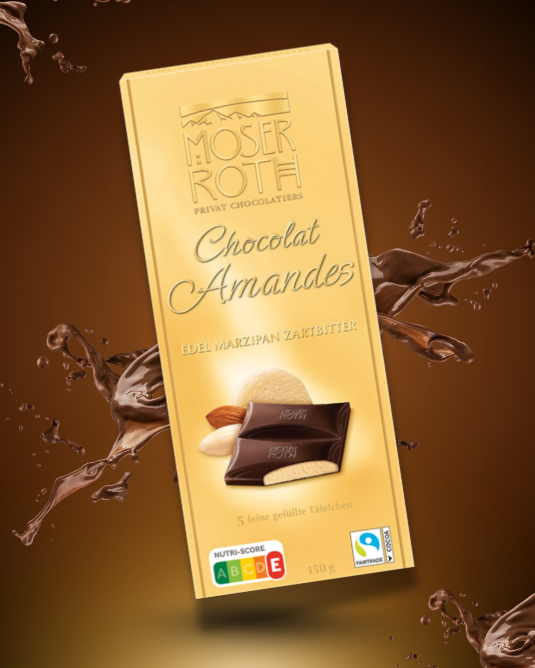 Moser Roth čokoláda AMANDES HOŘKÁ ČOKOLÁDA S MARCIPÁNEM, 150 g
