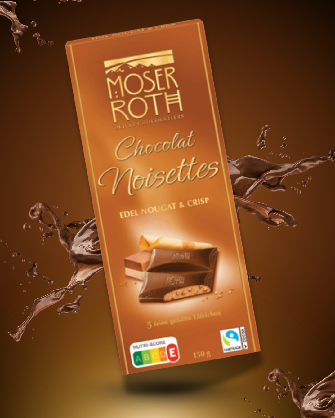 Moser Roth čokoláda NOISETTES NUGÁT S KOUŠKY OPLATKŮ, 150 g