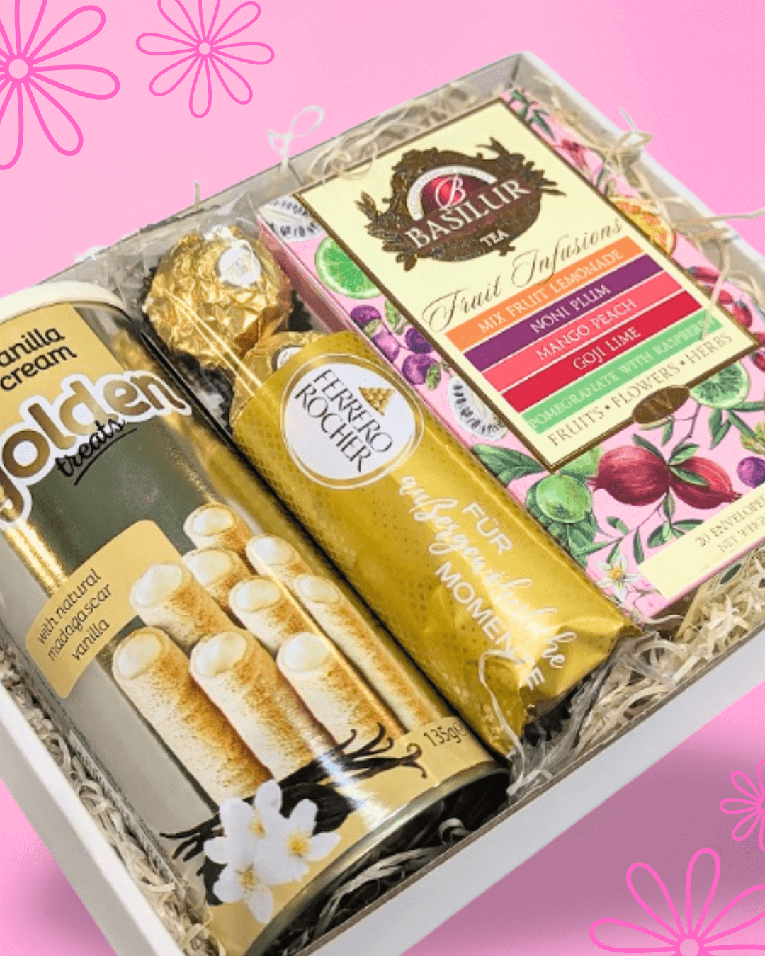Dárková krabička MIX ČAJŮ (růžový) s Ferrero Rocher