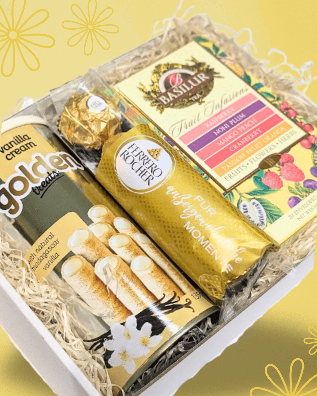 Dárková krabička MIX ČAJŮ (žlutý) s Ferrero Rocher