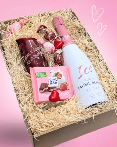 Velká Dárková krabice S VÍNEM ICE RŮŽOVÁ a sklenice na víno