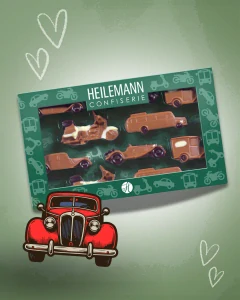 HEILEMANN Bonboniéra – Dárkový set DOPRAVNÍ PROSTŘEDKY z mléčné čokolády 100 g