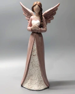 POSTAVIČKY - Velký růžový anděl se SRDCEM (v. 28 cm)