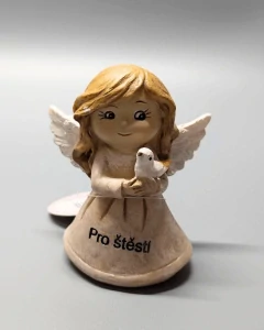 POSTAVIČKA - Andílek s holoubkem a nápisem PRO ŠTĚSTÍ