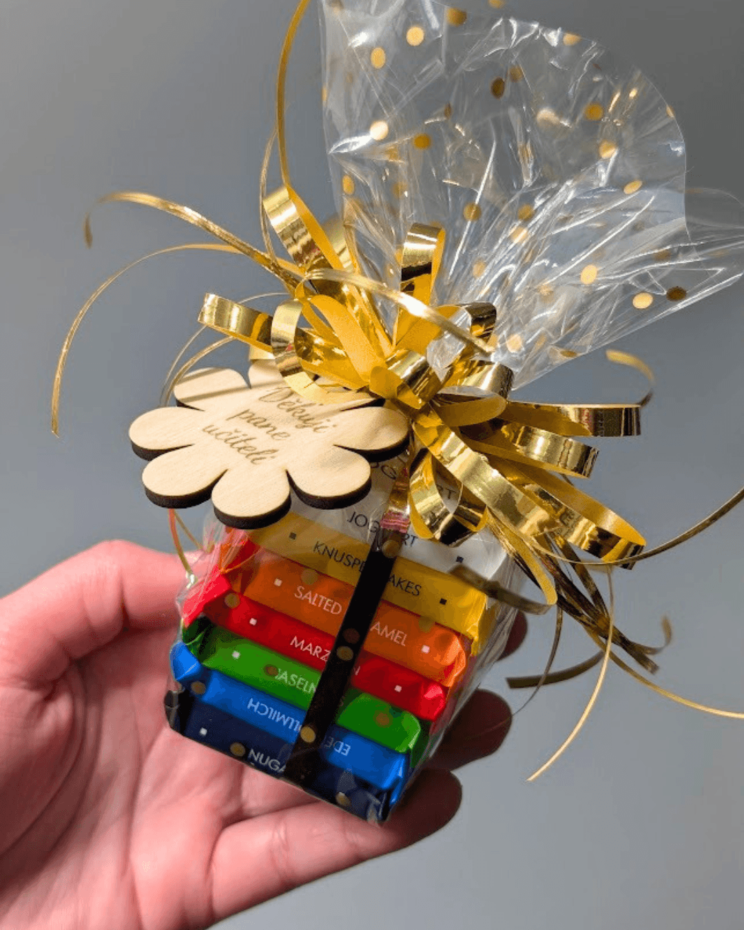 Dárkový balíček DĚKUJI PANE UČITELI  - Ritter sport čokoládky DUHA 