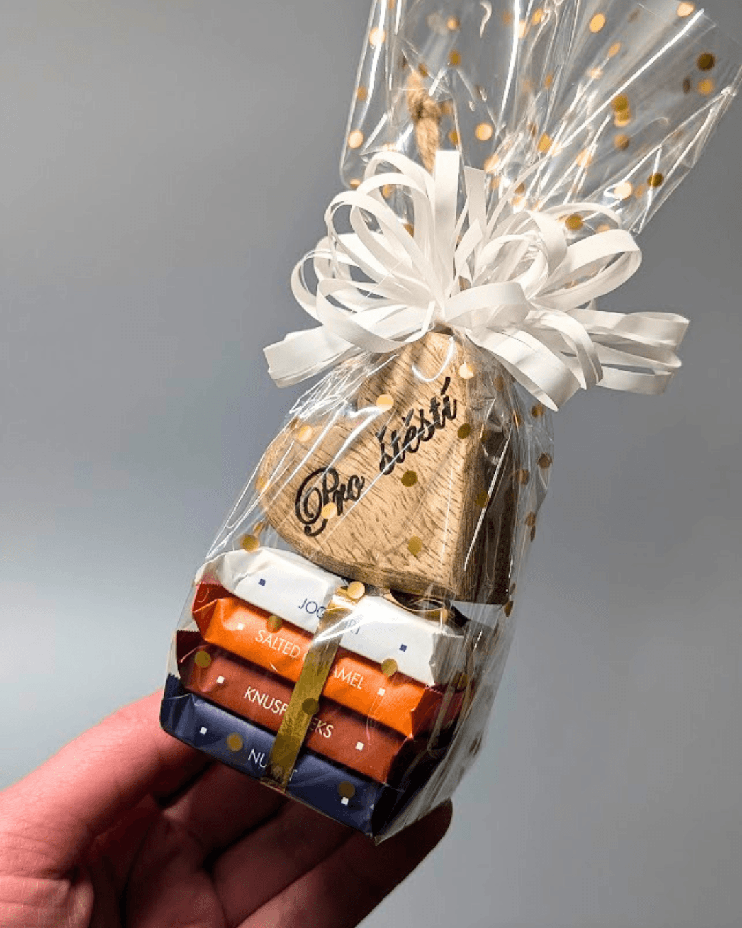 Mini dárkový balíček Ritter sport čokoládky DŘEVĚNÉ SRDCE PRO ŠTĚSTÍ