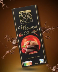 Moser Roth čokoláda MOUSSE AU CHOCOLAT Hořká čokoláda s čokoládovou pěnou s višní a čili 150 g 