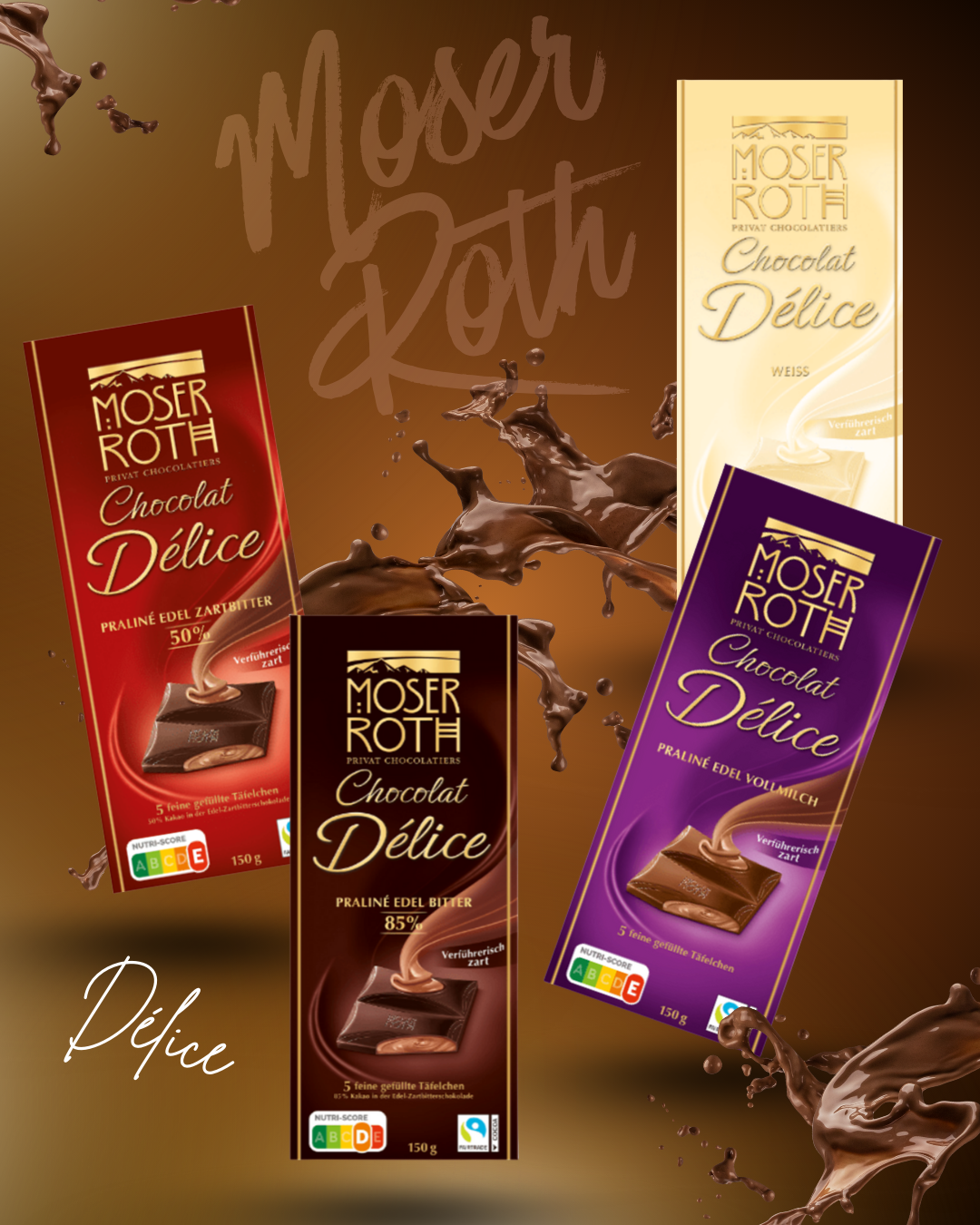Moser Roth čokoláda DÉLICE HOŘKÁ 50 %, 150 g (tmavě červená)